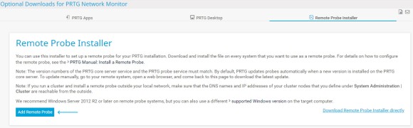 PRTG Screenshot Classic Remote Probe Installer