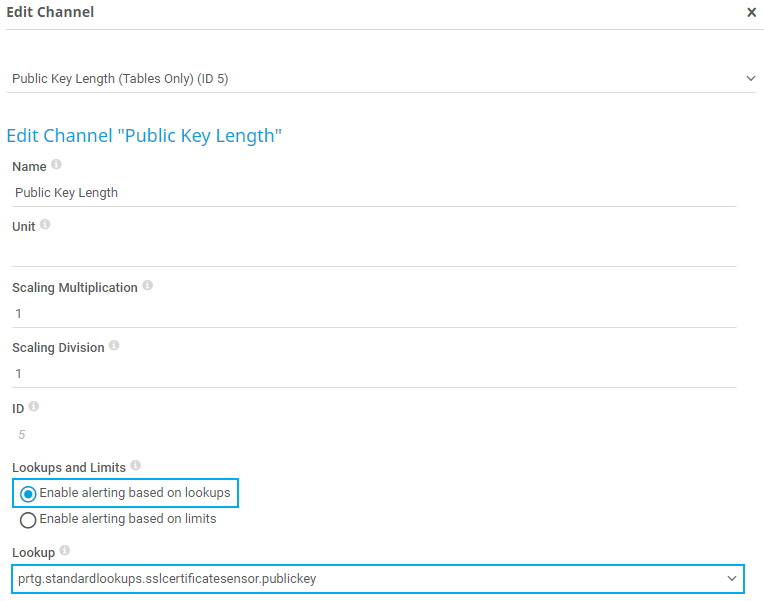 PRTG screenshot edit lookups and limits (en anglais)