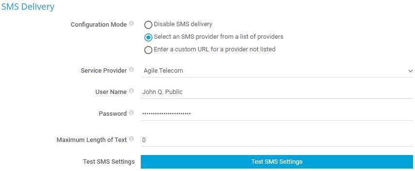 Schermata PRTG Impostazioni consegna SMS