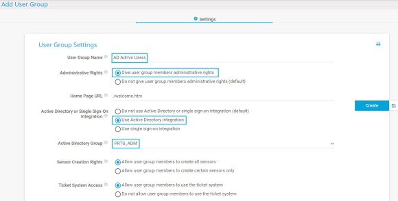 Screenshot PRTG Add User Group
