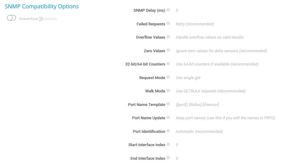 PRTG screenshot SNMP Compatibility options