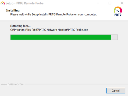 PRTG Screenshot installation of remote probe