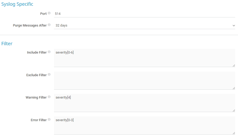 Capture d'écran PRTG paramètres spécifiques au Syslog