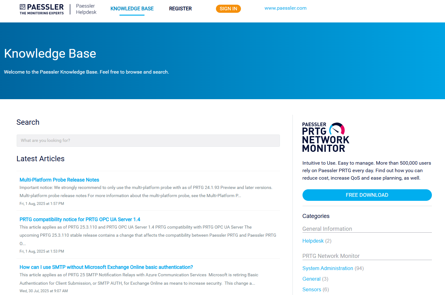 PRTG Website Knowledge Base