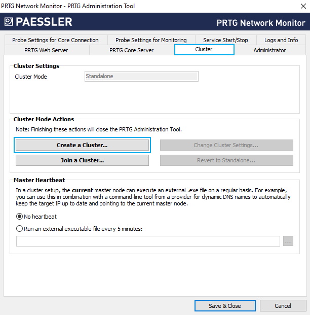 Schermata di PRTG Creare un cluster