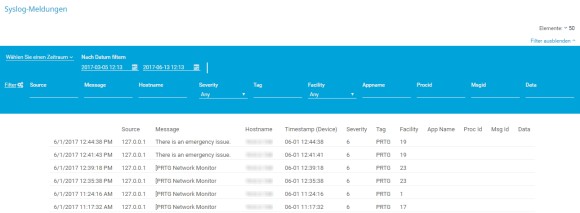 PRTG-Screenshot Syslog-Meldungen
