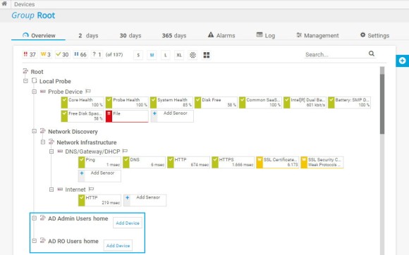 Screenshot PRTG device tree objects