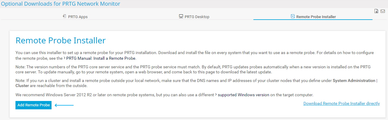 PRTG Screenshot Classic Remote Probe Installer
