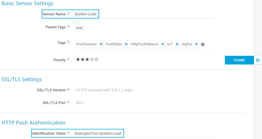 PRTG screenshot basic sensor settings