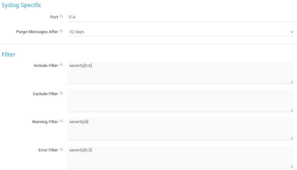 Capture d'écran PRTG paramètres spécifiques au Syslog