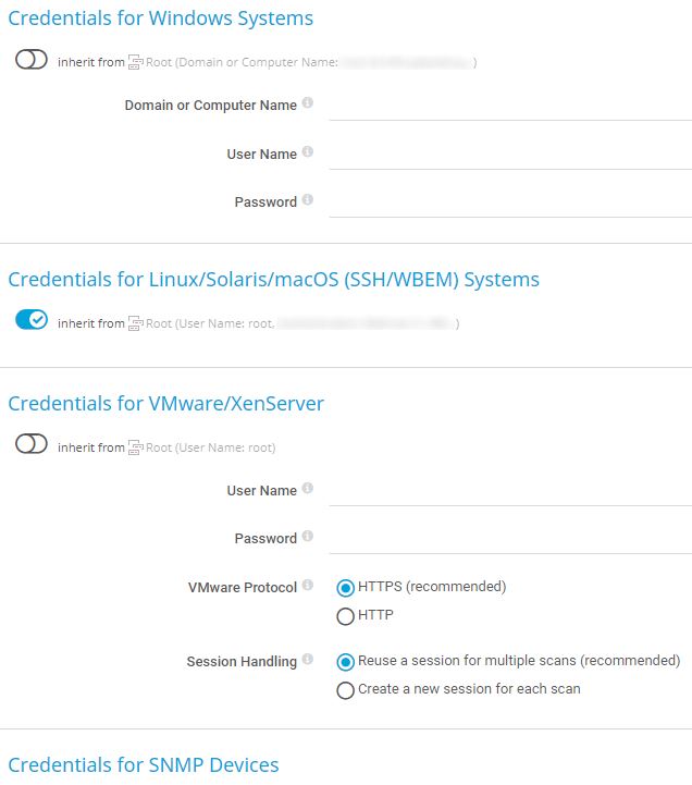 Screenshot PRTG Auto Discovery Credentials