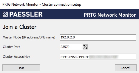 Schermata PRTG Configurazione della connessione al cluster