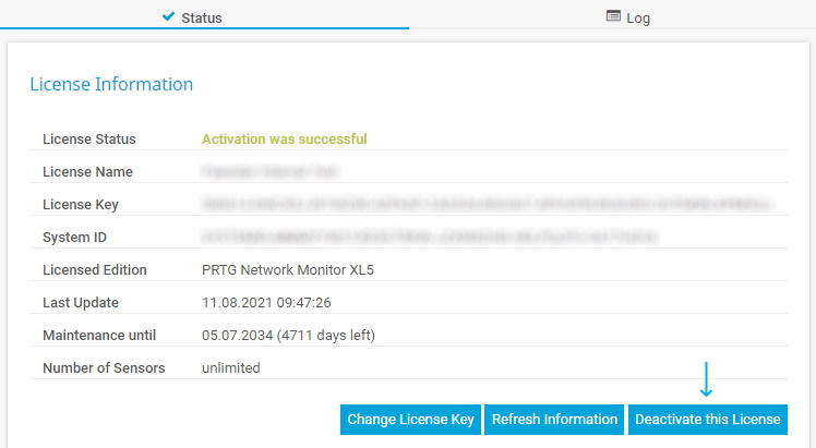 PRTG Screenshot Informazioni sulla licenza