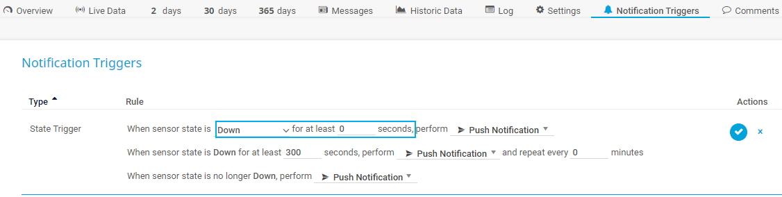 Déclencheurs de notifications de captures d'écran PRTG