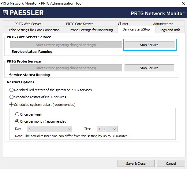 PRTG Administration Tool pour les captures d'écran