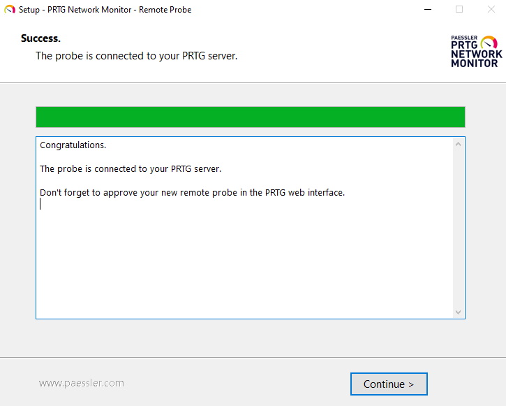 PRTG Screenshot successful installation