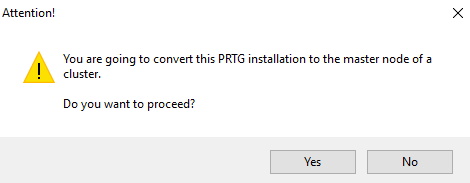 Messaggio di avvertimento della schermata di PRTG