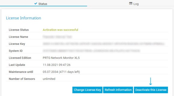 PRTG Screenshot Informazioni sulla licenza