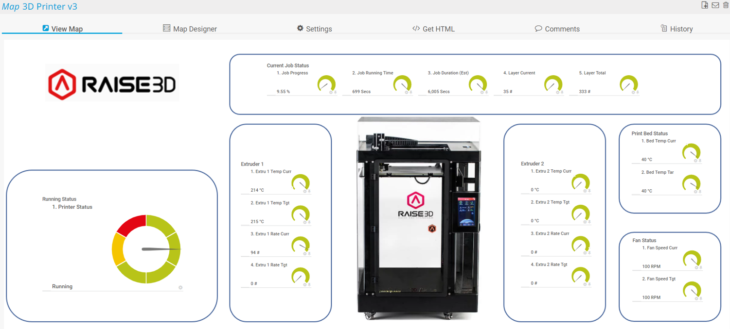 PRTG screenshot map printer raise3d