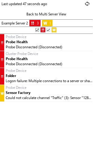 Schermata PRTG di un server selezionato