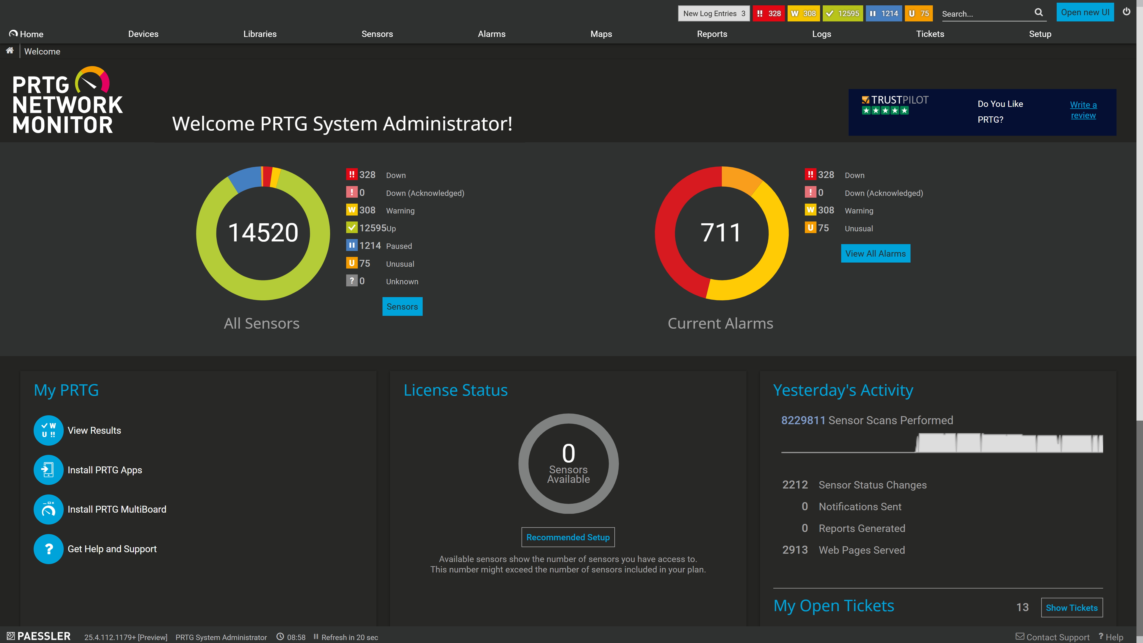 Home/Welcome Page Paessler PRTG Software