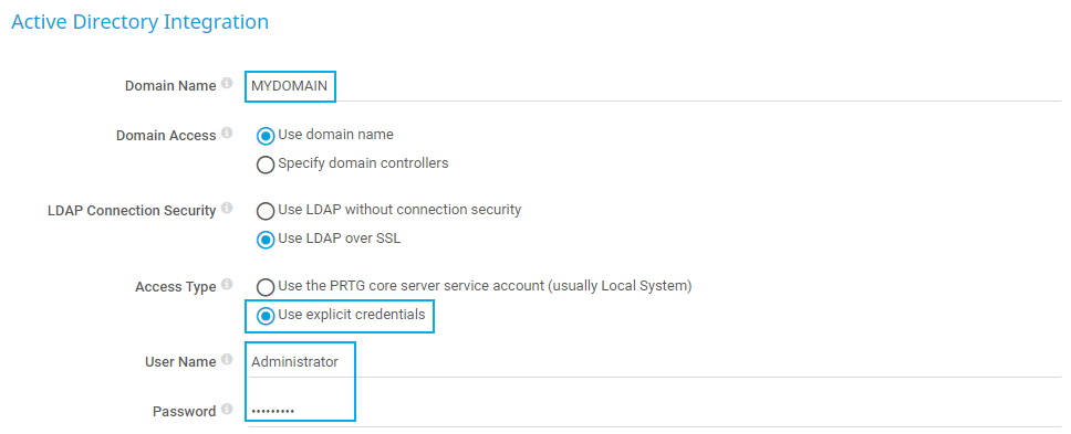 Screenshot PRTG Active Directory Integration