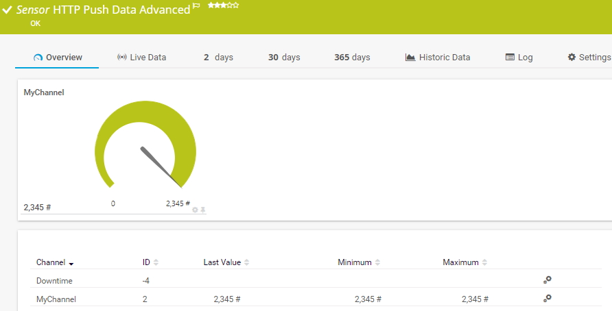 Capture d'écran PRTG capteur HTTP Push Data avancé