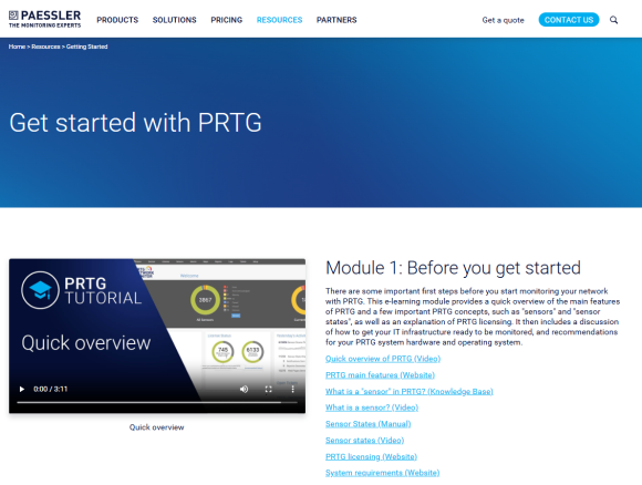 PRTG Website Get Started guides