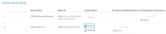 Schermata PRTG configurazione del nodo del cluster