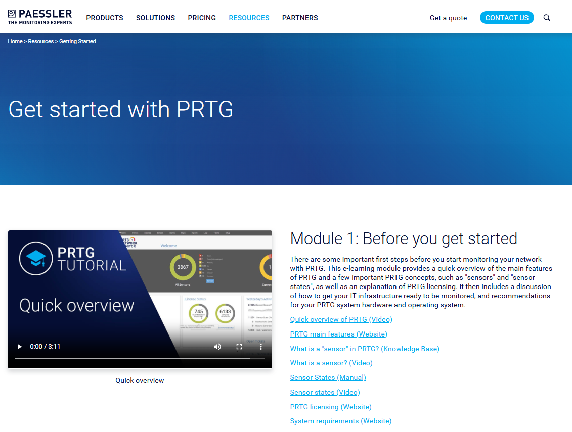 PRTG Website Get Started guides