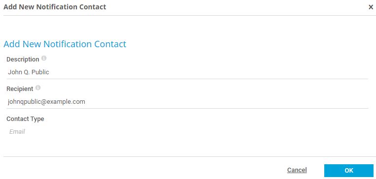 PRTG Schermata Aggiungi un nuovo contatto di notifica